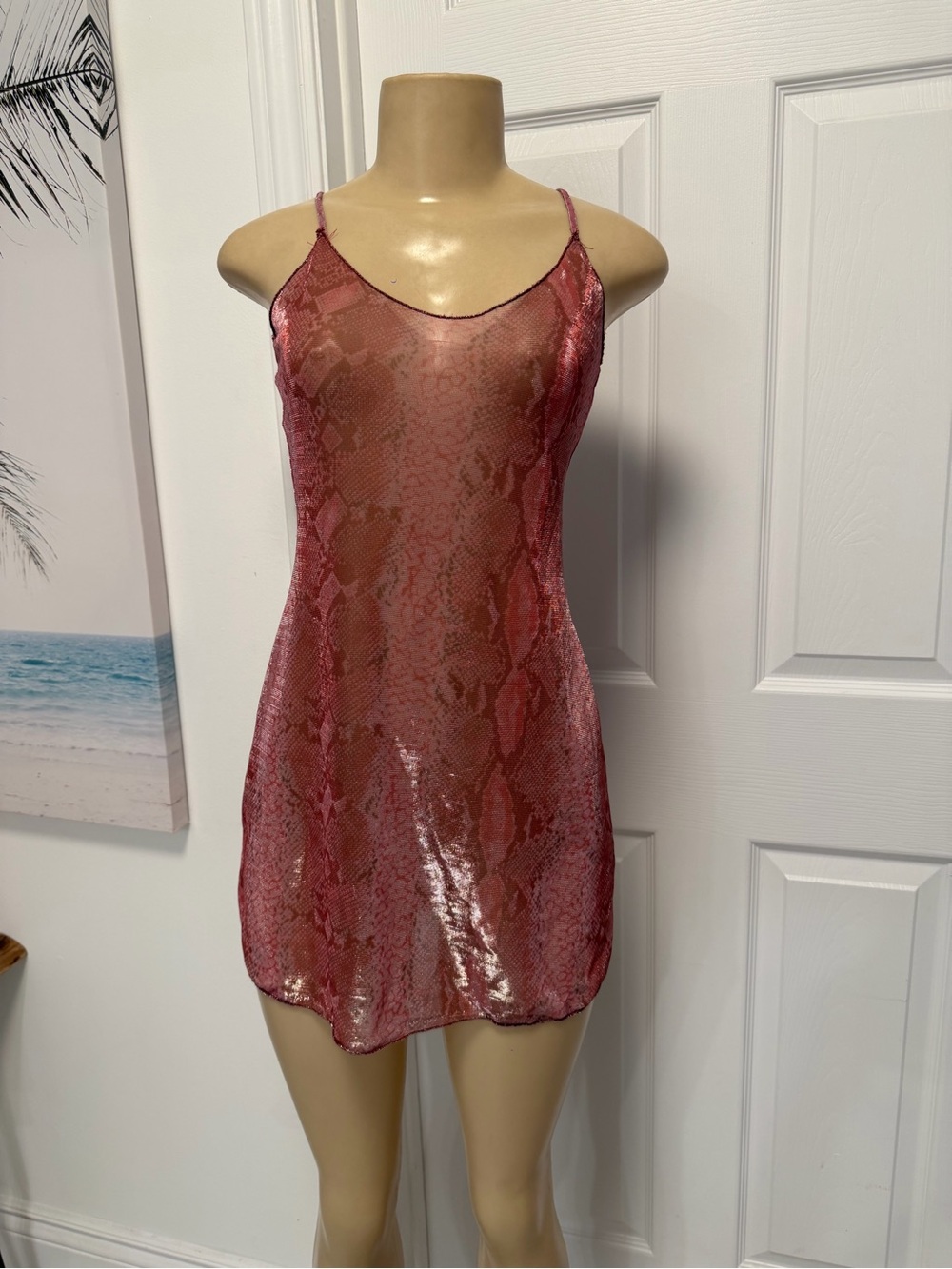 Sheer Pink Snake-Print Slip Dress